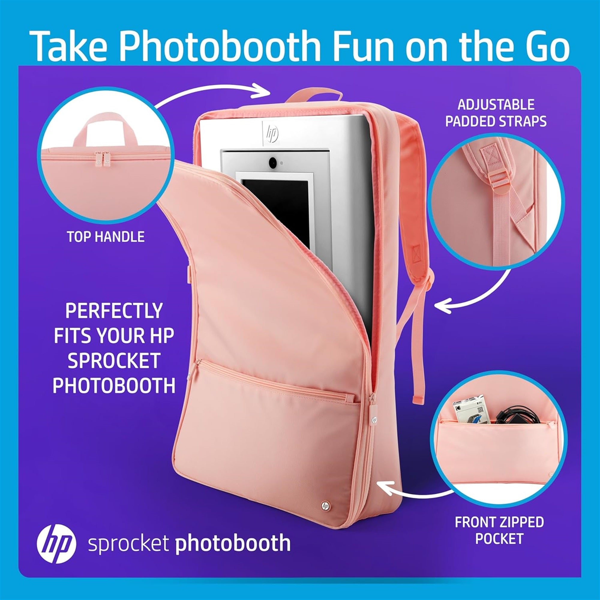 Σακίδιο ταξιδιού HP Sprocket Photobooth (ροζ), Αποκλειστικά για τον εκτυπωτή HP Sprocket Photobooth