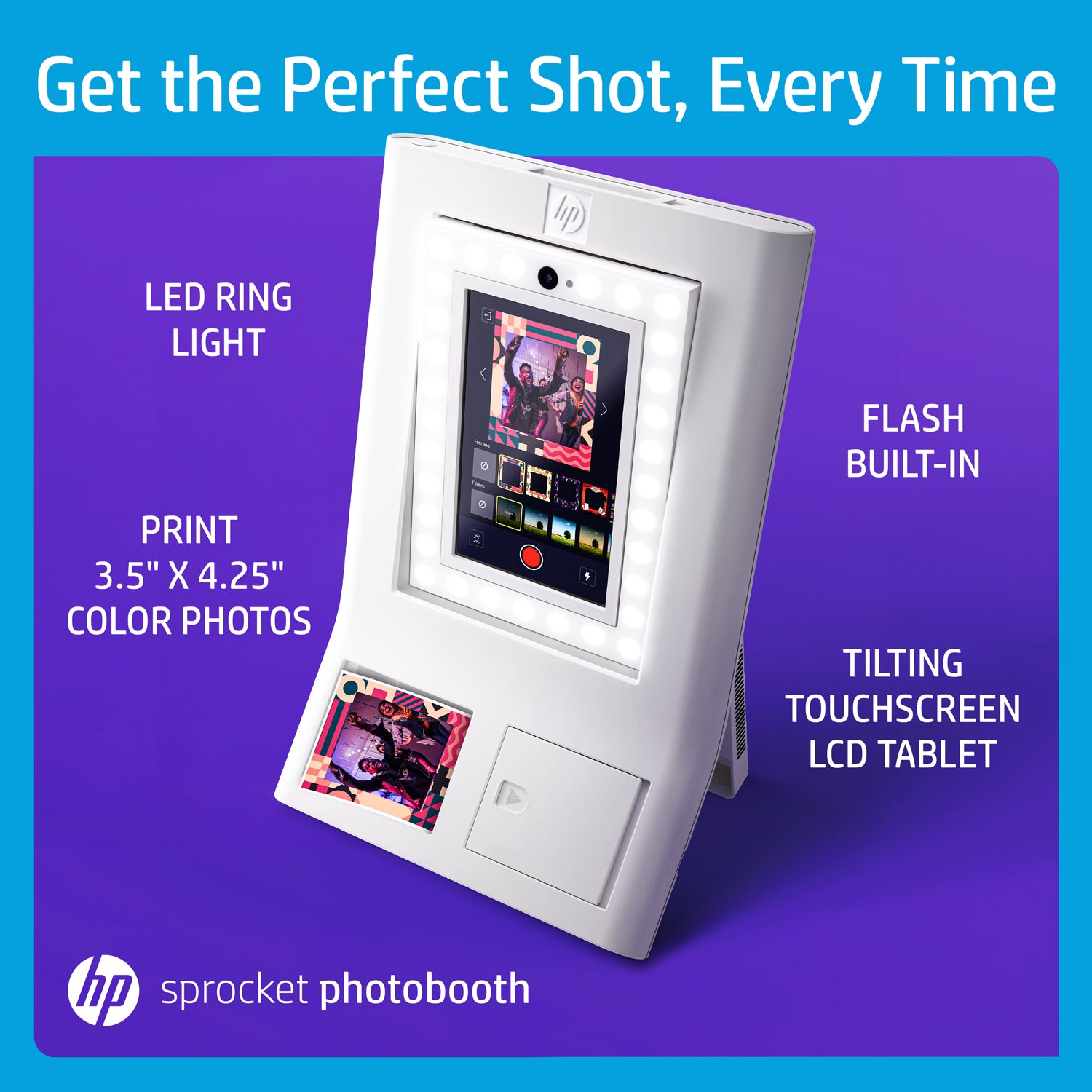 HP Sprocket Photobooth Instant 3x4” Color Photo Printer (White) (HPISPPBWTEST) Sprocket Printers