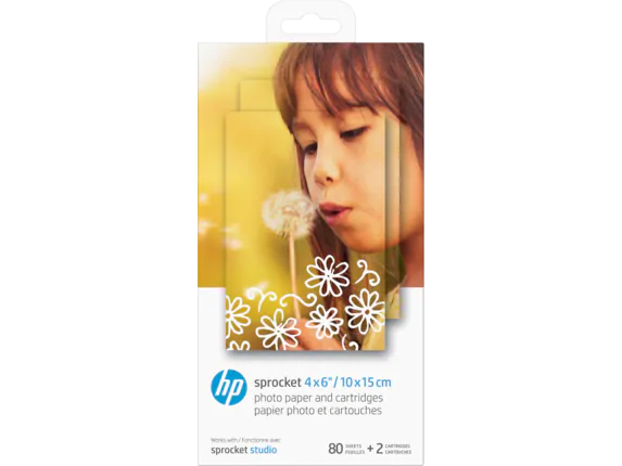 HP Sprocket Studio 4” x 6” Photo Paper & Cartridges (80 Sheets – 2 Cartridges) hpsprocket